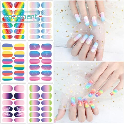 12pcs/Sheet Glitter Gradient Color Nail Stickers Nail Wraps Full Cover Nail Polish Sticker DIY Self-Adhesive Nail Art Decoration