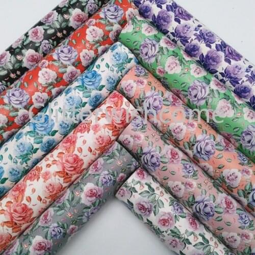Glitterwishcome 21X29CM A4 Size Vinyl For Bows Printed Flowers Leather Fabirc Faux Leather Sheets for Bows, GM372A