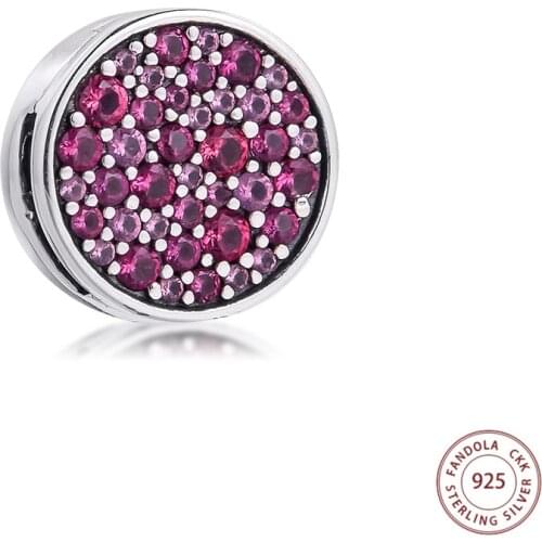 2021 New Pink Pave Clip Charms Fits Pandora Reflexions Bracelet 925 Sterling Silver Stopper Beads for Jewelry Making Kralen