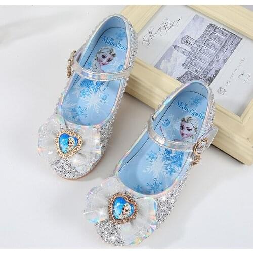 Disney children shoes sweet girl new summer Frozen Aisha childlike performance princess bow sequin flat sandals for kids 4Y-12Y