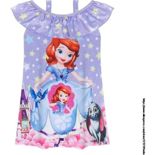 Disney Summer Sofia Girls Nightgown Pajamas kids Short sleeved nightdress cute 100% cotton child sleeping dress Size 3-7 Years