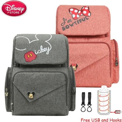 Disney Bag Backpack USB Heating Mom Baby Bags Maternity Handbag Knapsack Travel Mummy Classic Bagpack Diaper Bag for Baby Care