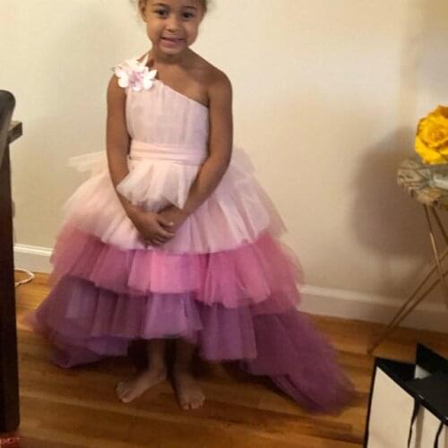 One Shoulder Purple And Pink Flower Girls Dresses Ball Gowns Pink Girls Celebrity Birthday Dresses Puffy Girls Birthday Gown