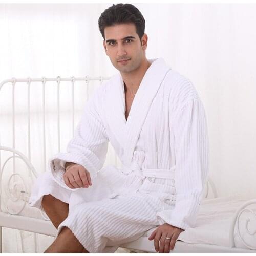Cotton bathrobe men brand women nightgown girls long sleepwear bathrobes for boys lovers medium-long robe white red