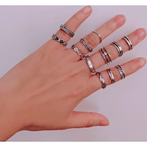 Retro Toe Rings For Women 12pcs/Set Antique Silver Knuckle Finger Ring Open Bohemia Jewelry Accessorie Anillos Mujer Bague Femme