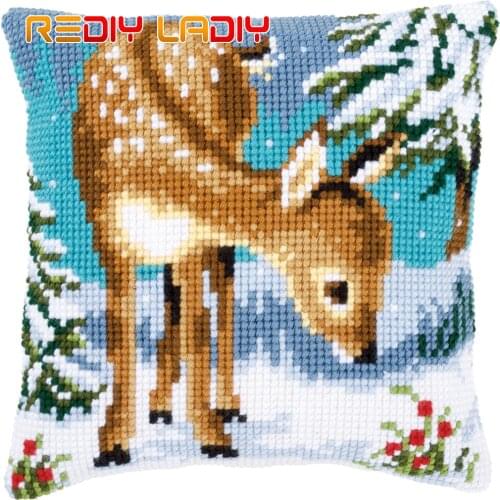 Cross Stitch Cushion Cover A Little Deer Pillow Case Pre-Printed Canvas Acrylic Thick Yarn Crafts Cross-stitch Needlepoint Kits