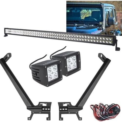 52 Inch LED Work Light bar Upper Windshield Mounting Bracket With Fog Light Lower Corner Brackets for Jeep Wrangler JL 2018