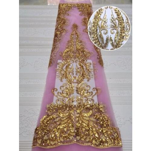 Hot Sale Sequins Lace Fabrics 2021 Pink African Lace Fabric High Quality French Tulle Mesh Lace Fabric For Bridal Wedding Dress