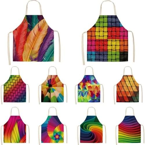 Colorful Geometric Pattern Kitchen Aprons Cotton Linen Sleeveless Aprons for Woman/kids Home Cooking Baking Cleaning Tools 65X53
