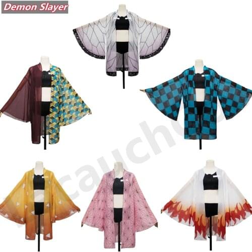 Anime cosplay swimsuit Demon Slayer Kochou Shinobu Kamado Nezuko Bikini Swimsuit Kimono Cardigan Cover Up Summer Bathing Suit