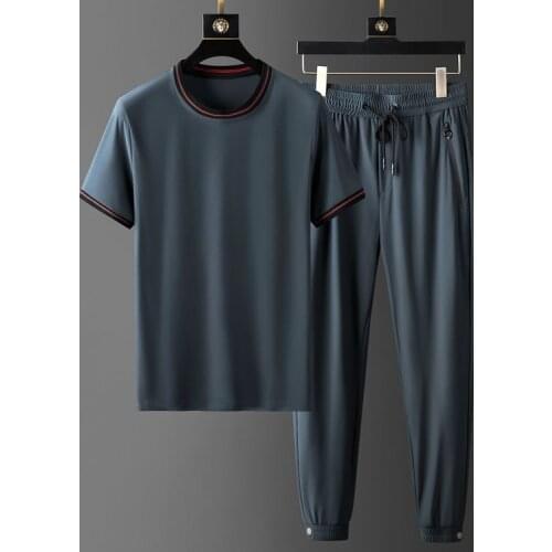 2021 Summer Thin Male Sets (t-shirt+pants) Luxury Short Sleeve Sport Casual Mens Sets Fashion Slim Fit Man Suits Plus Size 4xl