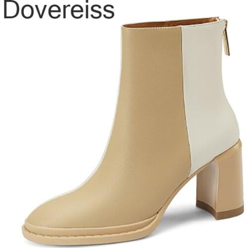 Dovereiss Fashion Genuine Leather Winter Sexy Motercycle Boots Consice New Back Zipper Pointed Toe Matin Boots Ankle Boots