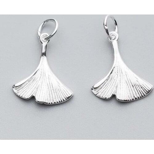 Fancy Ginkgo Leaf Craft Charm With Ring Fit Bracelets Earrings Making DIY Jewelry 16x14mm 925 Sterling Silver Dangle Pendants