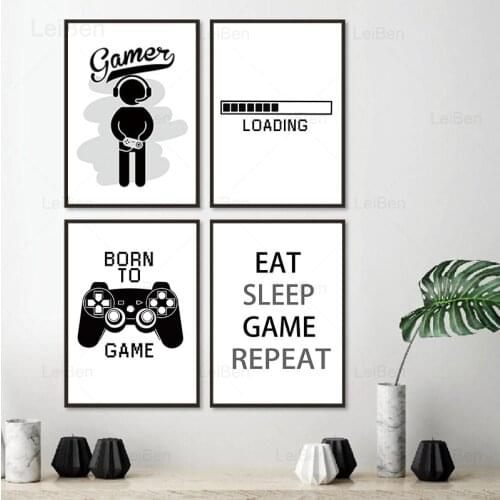 New Game Player Canvas Painting Boy Room Black and White Gamepad Playstation Wall Art Posters Prints Home Decoration Game Room
