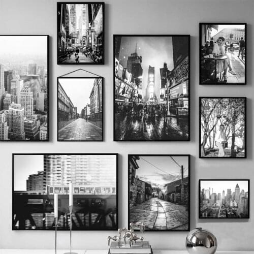 Poster Black and White City Landscape New York Paris Canvas Prints Paintings for Interior Frameless Wall Decoration