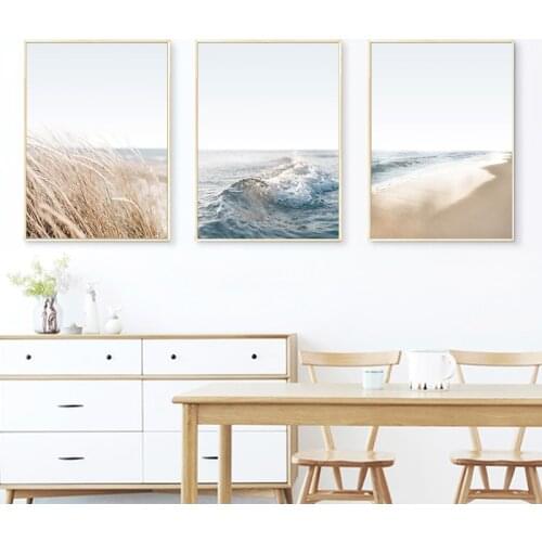 Weeds Sea Water Beach Seaside Canvas Poster Print Wall Art Painting Nordic Scandinavian Nature Landscape Pictures Home Decor