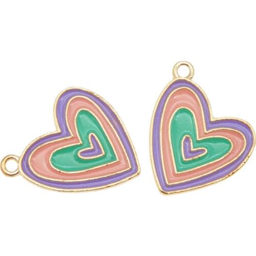 Julie Wang 8PCS Enamel Heart Charms Colorful Alloy Gold Tone Drop Oil Pendants Bracelet Jewelry Making Accessory