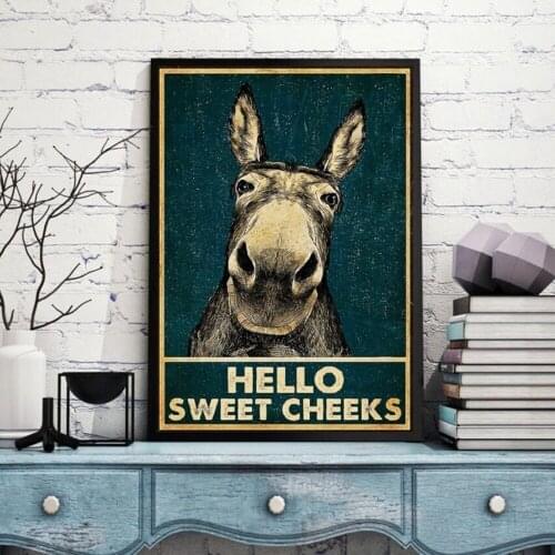 Donkey Poster Hello Sweet Cheeks Posters Canvas Painitings and Living Room Wall Art Prints for Modern Home Decor