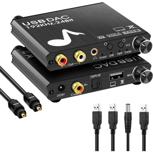 USB DAC Converter 192 KHz 24 Bit Audio Converter Professional Digital To Analog DAC Adapter Volume Bass Adjustment