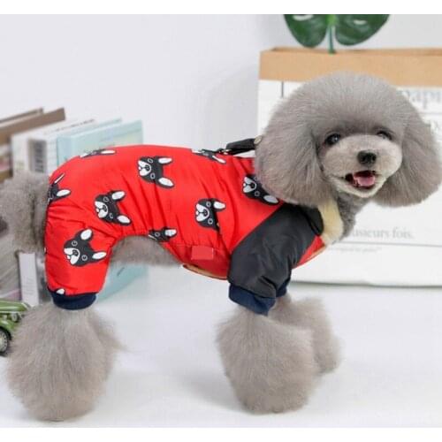 Hot Sale Winter Pet Dog Clothes Small Dog Four-Legged Clothes Fashion Print Red Black S-Xxl Size Dog Jacket