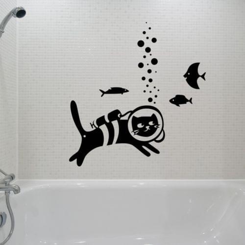 One Diving Cat Fish Wall Stickers Home Decor Living Room Removable Vinyl Wall Sticker Kids Rooms Art Mural Decals Quotes LA077