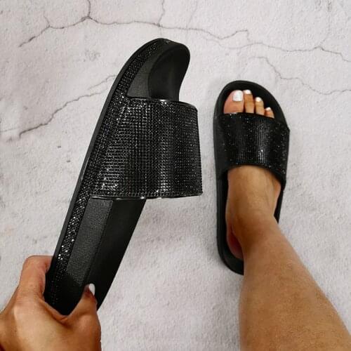 Women PVC Crystal Summer Slippers Platform Wedges Bling Shining Female Beach Shoes Thick Bottom Flip-Flops Anti-slip Sandals