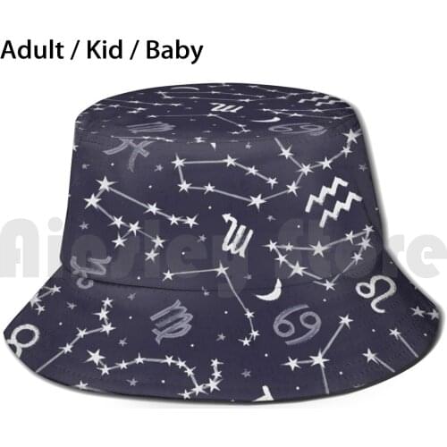 Zodiac Sky Sun Hat Foldable UV Protection Zodiac Astrology Night Sky Star Space Nerd Geek Hip Cool Distressed Abstract