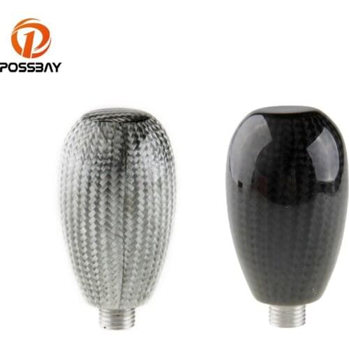 POSSBAY Universal Car Gear Shift Knob Cover Silver/Black Carbon Fiber Manual Stick Shift Lever Interior Gear Knob Covers
