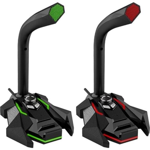 USB Computer Microphone Plug & Play Omnidirectional Dual Mic with Game Atmosphere LED Lights Compatible with Windows/Mac