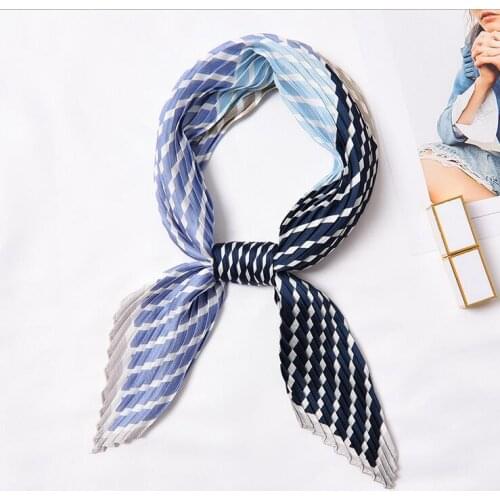 Yishine Wrinkle Neck Scarf Women Striped Prints Fashion Crepe Kerchief Scarves New Headband Crumple Handlebag Wraps Scarf