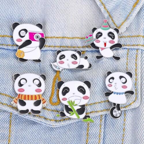 Funny Panda Brooches Creative Animal Enamel Pin Bag Lapel Clothes Pin Anime Cartoon Metal Badge Jewelry Gift for Friends Kids