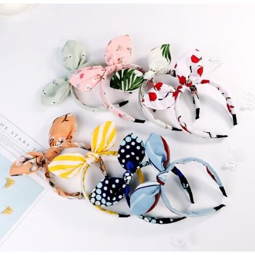 MISANANRYNE Floral Flower Headband Rabbit Ear Knot Head Band Rabbit Ears Headbands for Women Girls Hair Band Accessories
