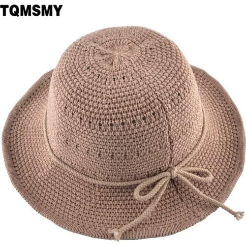 TQMSMY Sun Hat Women Rope Little Bowknot Straw Bucket Hats Womens Summer UV Protection Breathable Beach hat Outdoor TMP46