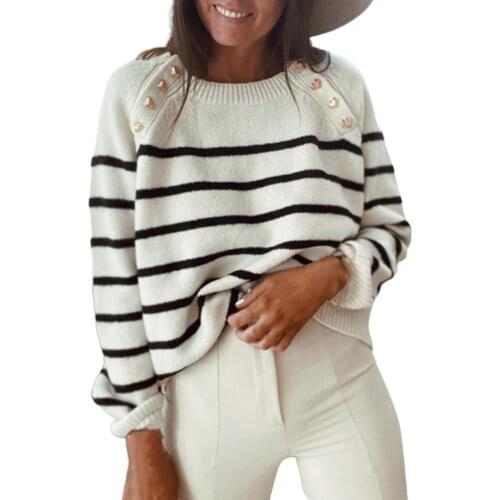 Women Casual Horizontal Stripes Long Sleeve Sweater Top Autumn Winter Women Sweater O Neck for Party