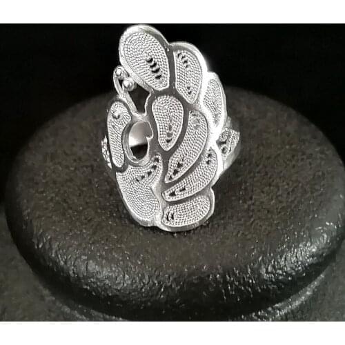 Peacock Big Boho Ring Adjustable 999 Sterling Silver Rings For Women Accessories Luxury Jewelry Punk Handmade Vintage Ethnic
