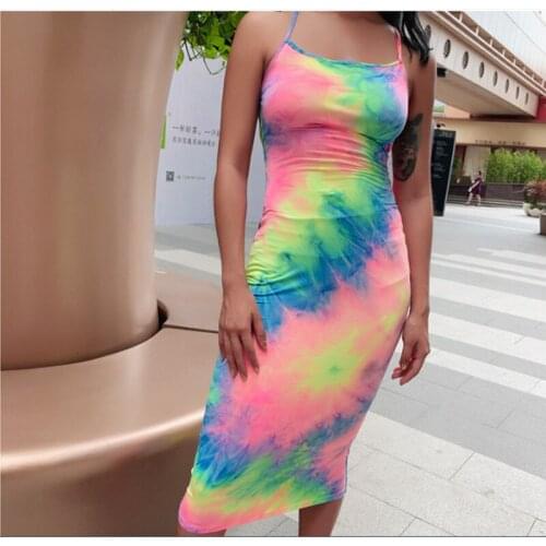 Tie Dye Women Summer Sexy Sleeveless Slip Bodycon Dress Female Printed Wrap Party Beach Club Mini Dresses Outfits