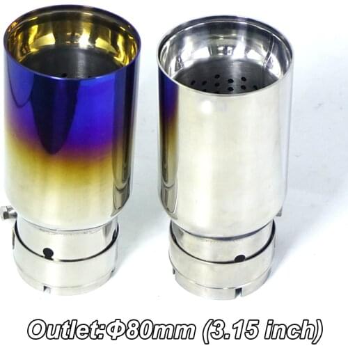 1 piece Car exhaust pipe tail tips outlet 80mm stainless steel 304 silver blue universal modified exhaust pipe accessories