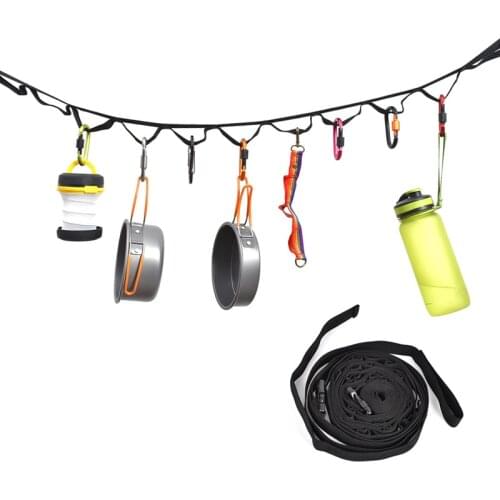 1Pc 430cm Outdoor Camping Hanging Rope Portable 19 Ring Tent Lanyard Adjustable Hammock Strap