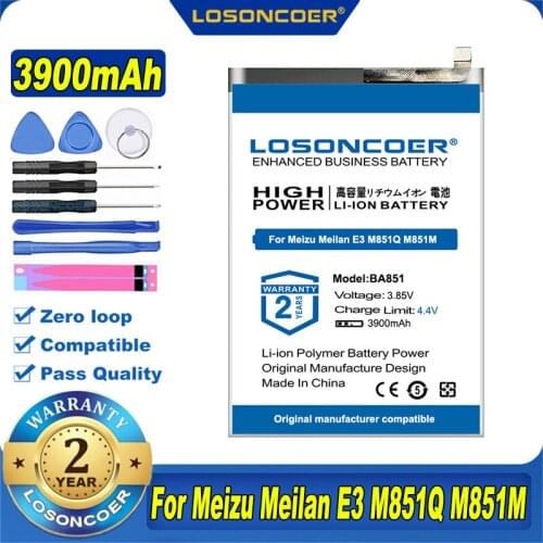 100% Original LOSONCOER NEW 3900mAh BA851 Battery For Meizu Meilan E3 mblu E3 M851Q M851M Mobile Phone Battery