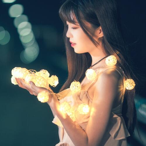 20LED Round Rattan String Lights Romantic Christmas Fairy Indoor Outdoor Lamps Round Party Garland Christmas Decoration
