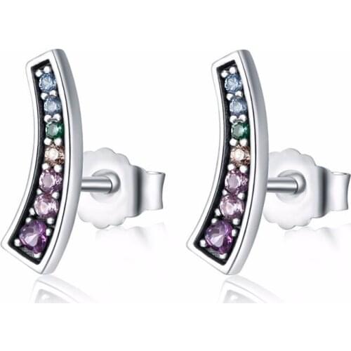 2018 New Fashion Spring Colorful Stud Earrings for Women Rainbow Arcs of Love Crystal Earrings Girl Silver 925 Jewelr