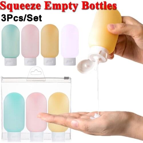 3Pcs/Set Empty Extrusion Bottles Container Refillable Plastic Silicone Transparent Mini 60ml Refillable Bottles Cream Jar Shampo