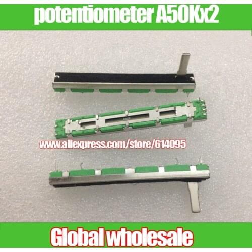 4pcs 75MM mixer straight sliding potentiometer A503 A50K / two-channel fader double handle length 15MMC / no fixed feet