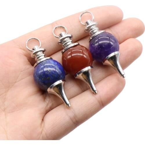 6PCS Amethyst Red Agates Lapis Lazuli Pendulum Pendant Natural Power Stone Women Necklace Pendants Divination Pendulum Amulet
