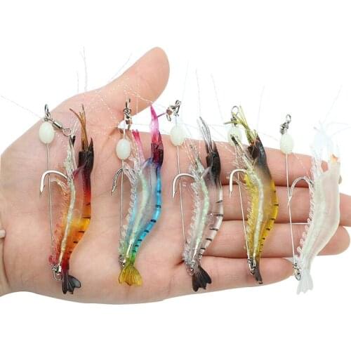 7pcs 6g Luminous Fake Shrimp Soft Silicone Artificial Bait with Bead Swivels Hook Feeder for Fish Sabiki Rig Sea Fishing Tackle