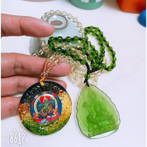88 # Special Offer 2PCS Greco-Buddhist pocket travel efficacious talisman Green Tara Buddha Crystal Mantra Pendant Amulet