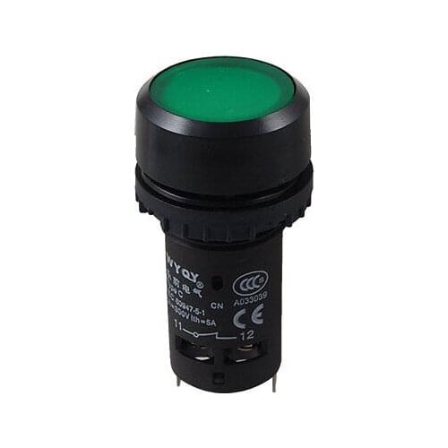 AC 220V Indicator Light Green Latching Push Button Switch Lock DPST 1 N/O 1 N/C