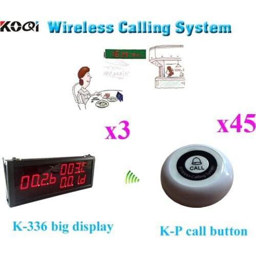 Wireless Calling Pager System Table Buzzer Restaurant Pager 433.92MHZ CE Passed (3 display+45 call button)