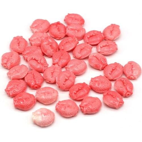 2021New Natural Coral Red Koi Fish Shape Through-hole Beads Carved Making FashionDIY Necklace Bracelet Accessories Gift10Pcs