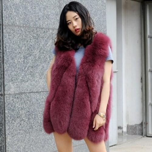 CX-G-B-15E Fox Fur Vest Hot Sale Pockets Long Slim Coat Fashion New Winter Warm Fox